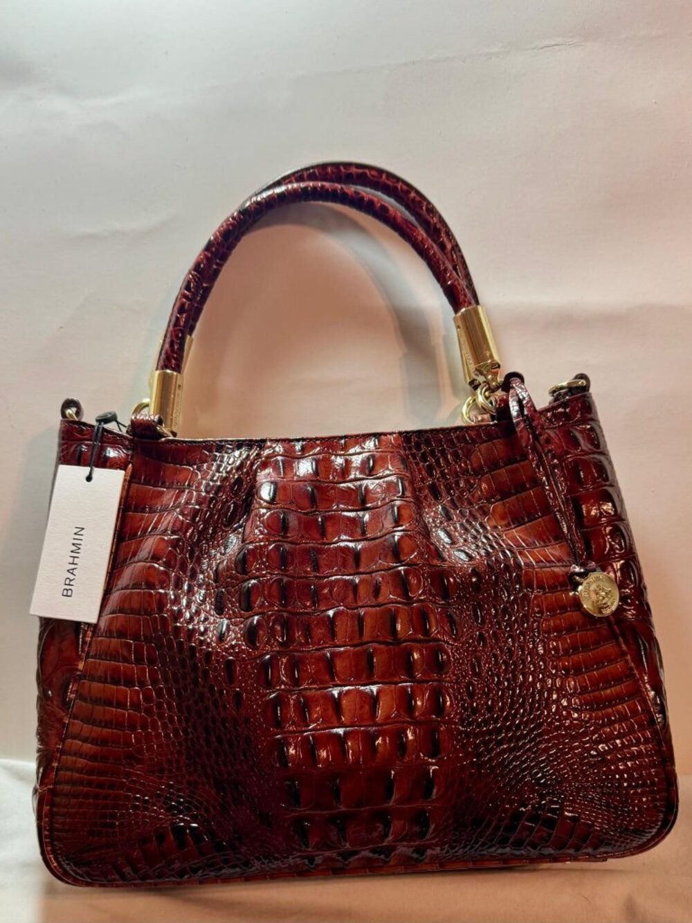 NWT - Vintage Brahmin Brown Croc Embossed Leather Satchel